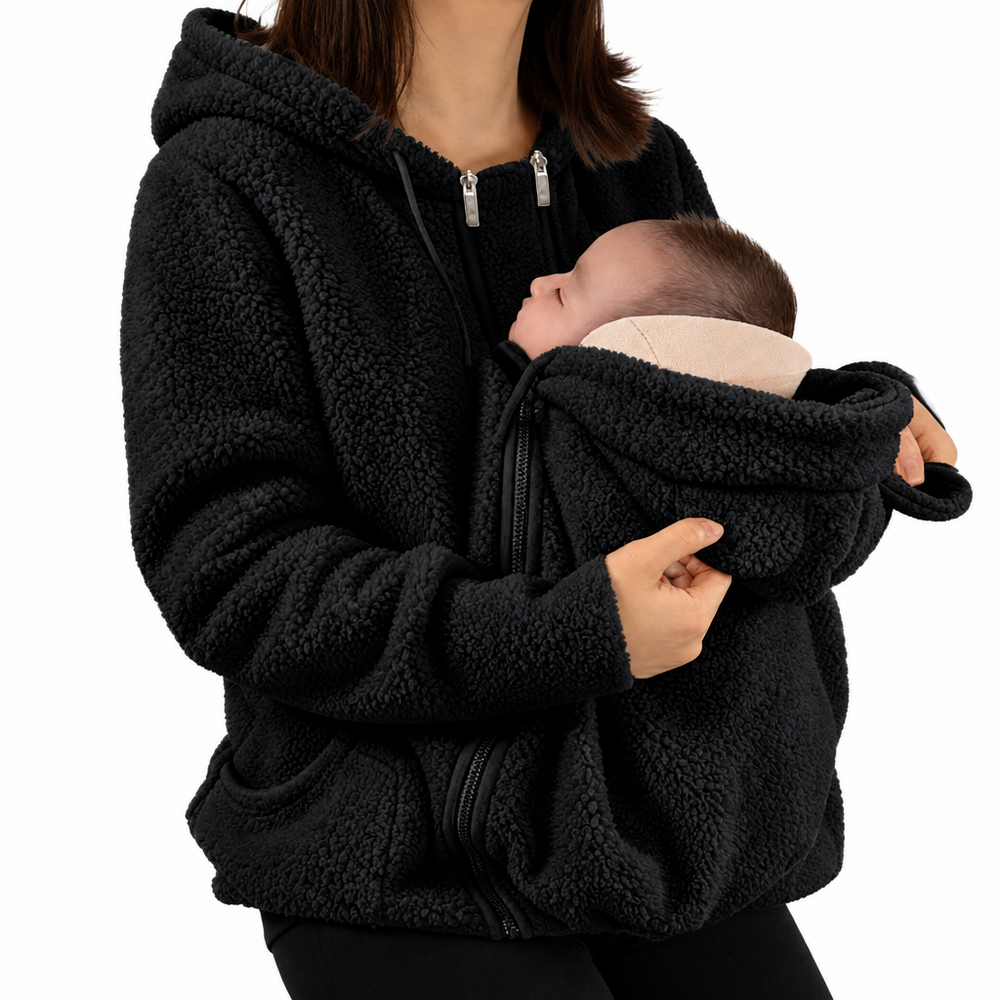 Tragejacke 2-in-1 für Mama und Baby – weiches Fleece, Kapuze, Reißverschluss | Babytrage-Hoodie