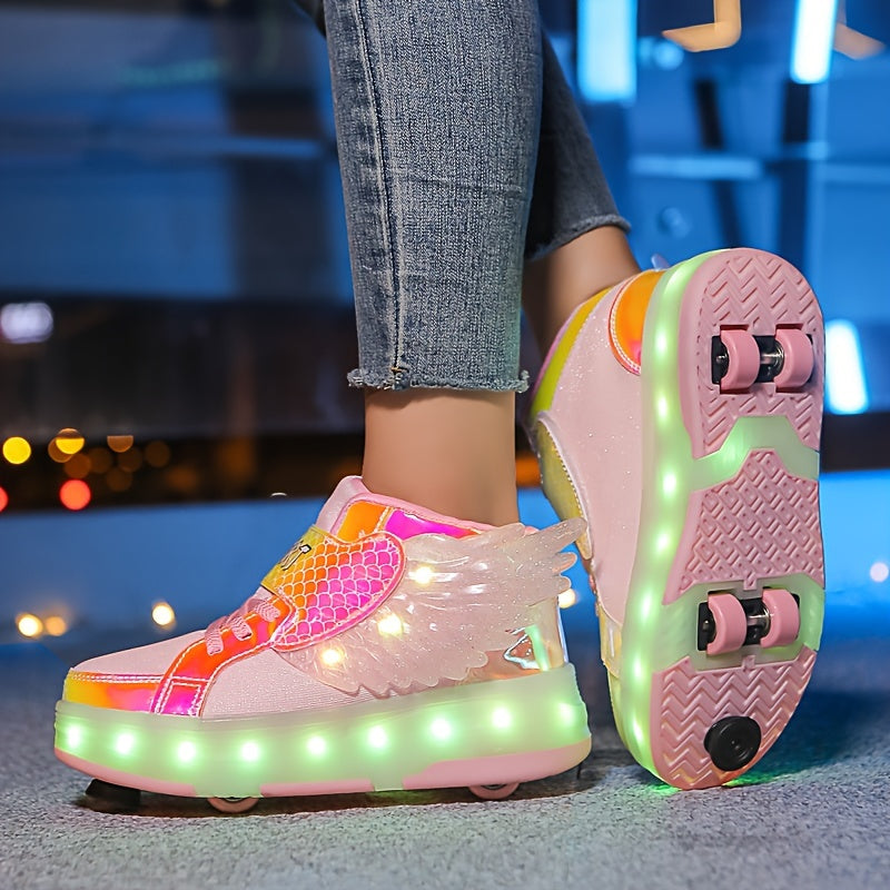 GlowSkate LED Rollschuh Sneaker mit Flügeln – Mädchen | Gr. 29-37