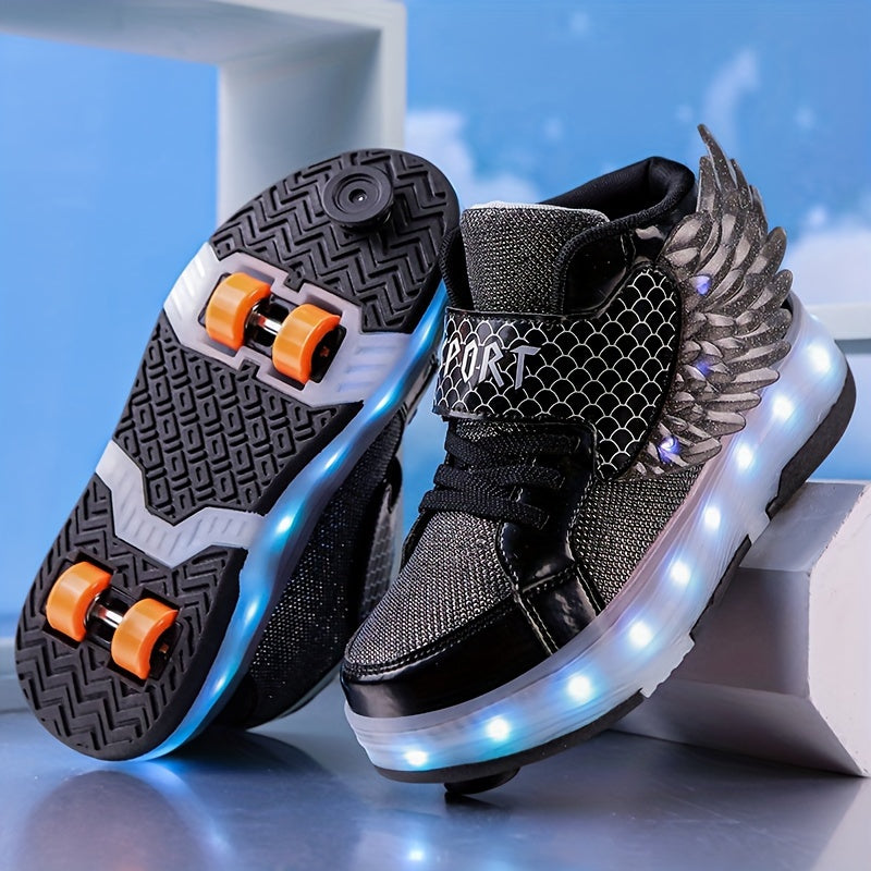 GlowSkate LED Rollschuh Sneaker mit Flügeln – Mädchen | Gr. 29-37