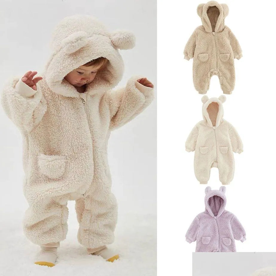 Weiches Fleece Baby-Onesie mit Tierohren – Warmer Winterstrampler für Mädchen & Jungen (0–24 Monate)