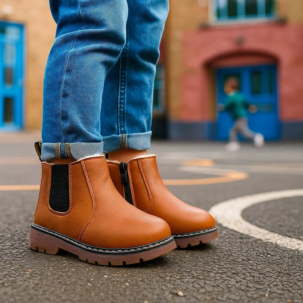 Chelsea Boots Kinder gefüttert mit Reißverschluss – Kunstleder, rutschfeste Sohle | Stiefeletten