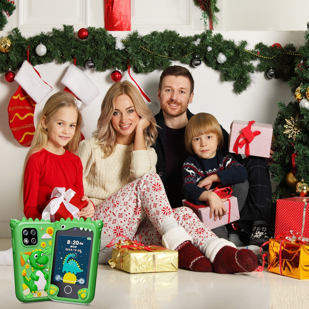 Kindgerechtes Spielzeug-Handy Dino mit Doppelkamera und 8GB SD – für Kinder von 3-10 Jahren