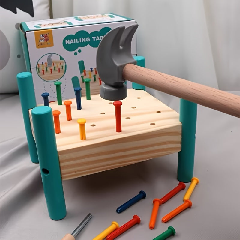 Holz-Hammerbank und Nagelspiel ab 3 Jahren – Lernspielzeug für Feinmotorik und Farben