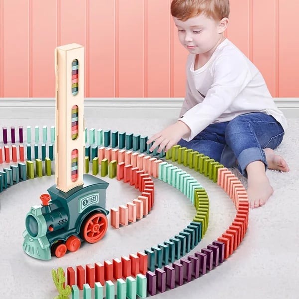 Automatische Domino Bahn – Pädagogisches STEM Spielzeug mit Licht & Sound | Baue deine eigene Domino-Strecke