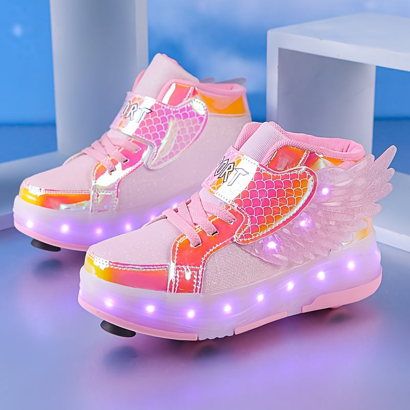 GlowSkate LED Rollschuh Sneaker mit Flügeln – Mädchen | Gr. 29-37