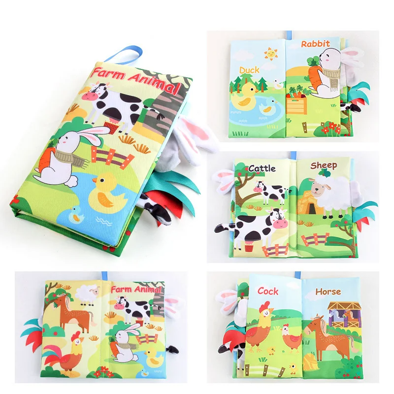 Stoffbuch für Babys mit Schwänzchen – Geräusche, Baumwolle, 15x14 cm | Sensorikspielzeug