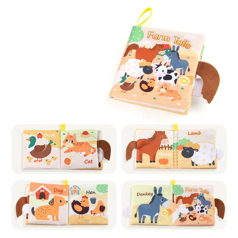Stoffbuch für Babys mit Schwänzchen – Geräusche, Baumwolle, 15x14 cm | Sensorikspielzeug