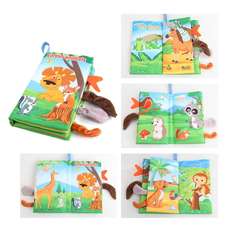 Stoffbuch für Babys mit Schwänzchen – Geräusche, Baumwolle, 15x14 cm | Sensorikspielzeug