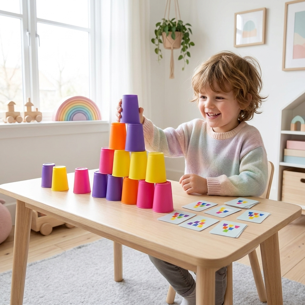 Stapelbecher-Puzzlespiel für Kinder – Lehrreiches Geschicklichkeits- und Reaktionsspiel