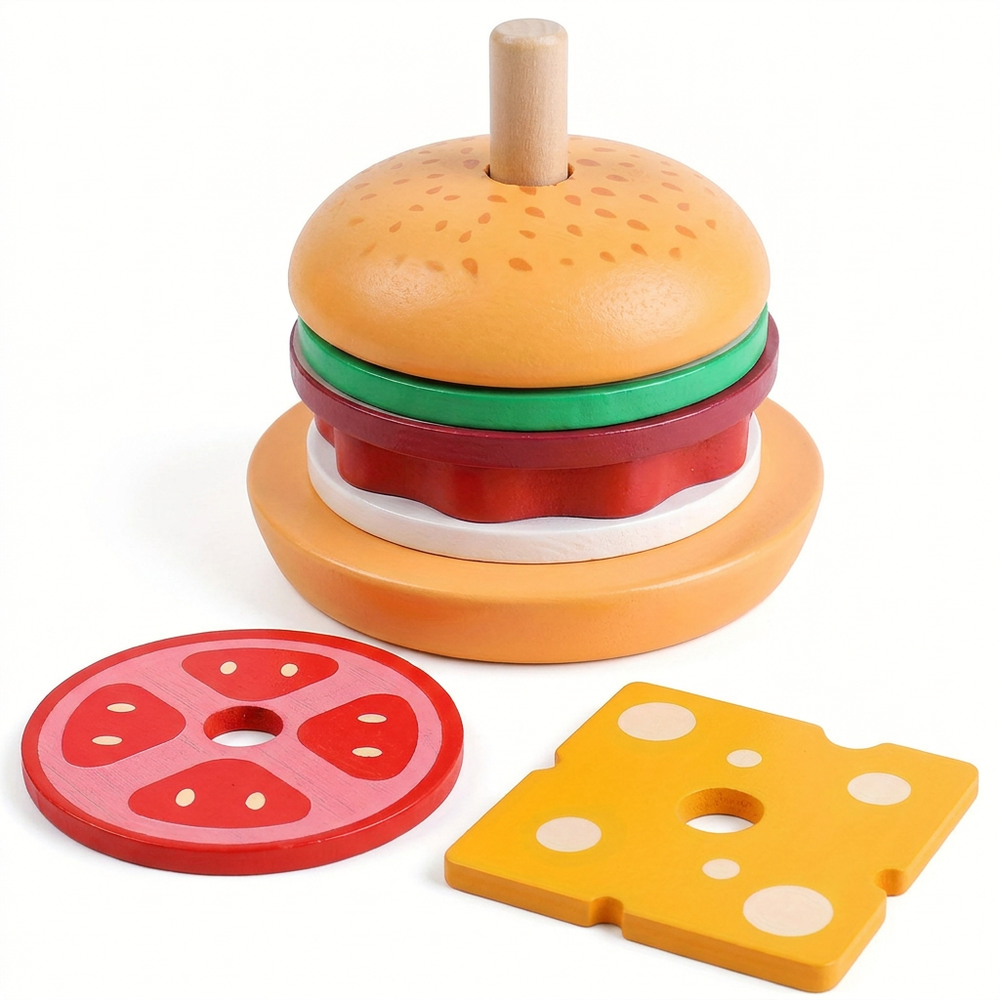 Montessori-Stapelspielzeug Hamburger aus Holz – Lehrreiches Stapel- und Sortierspiel