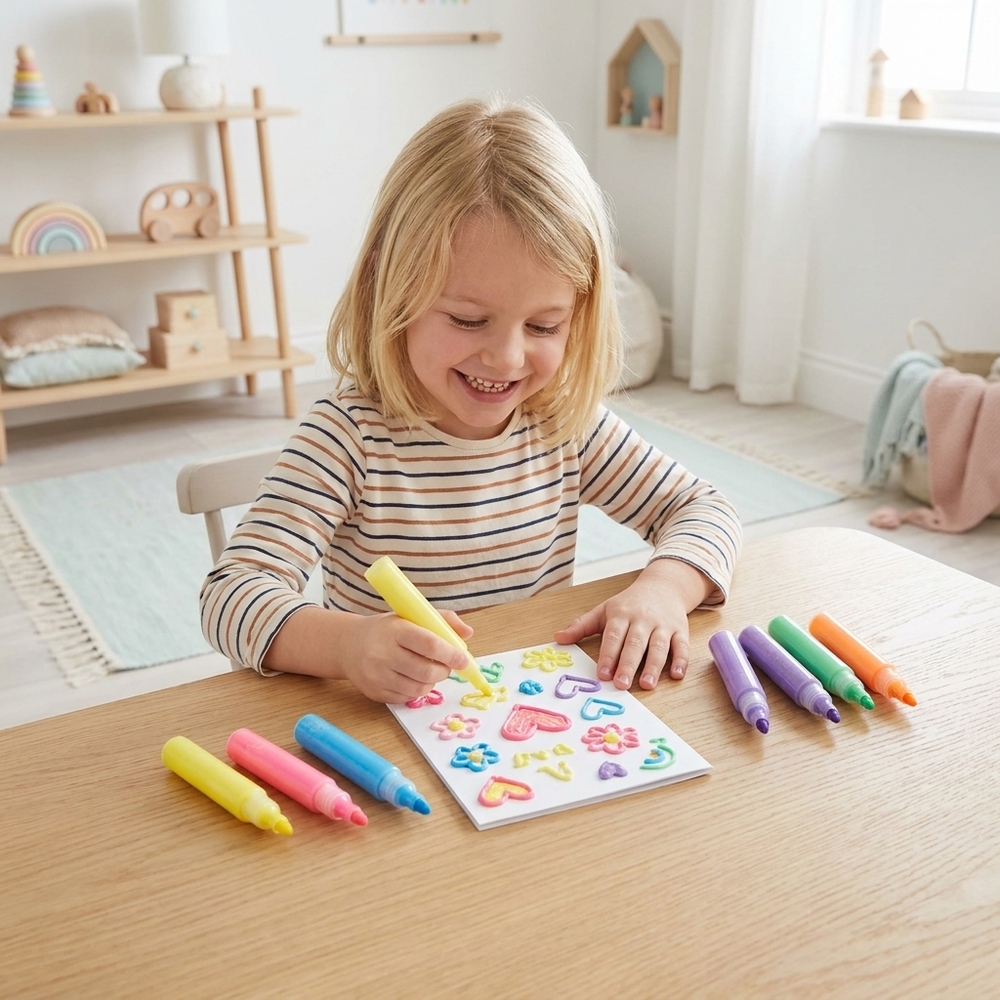 Puffy 3D-Malstifte 6er-Set – Popcorn-Stifte mit aufquellendem Effekt für Kinder