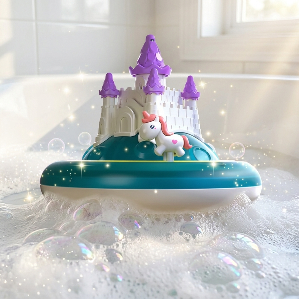 Schwimmendes Einhorn-Schloss Badespielzeug – Magisches Wasserspielzeug mit Licht