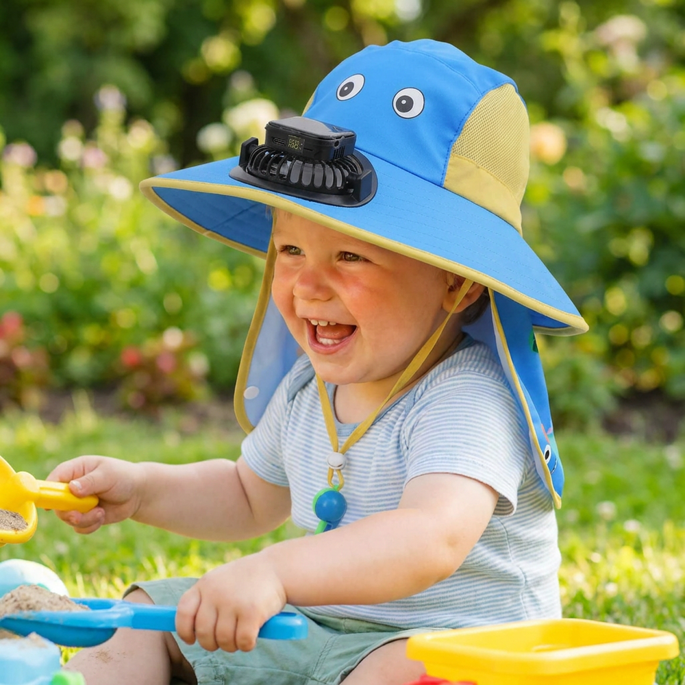 Kinder-Sommerhut mit Ventilator – Sonnenschutz & Abkühlung, USB und Solar