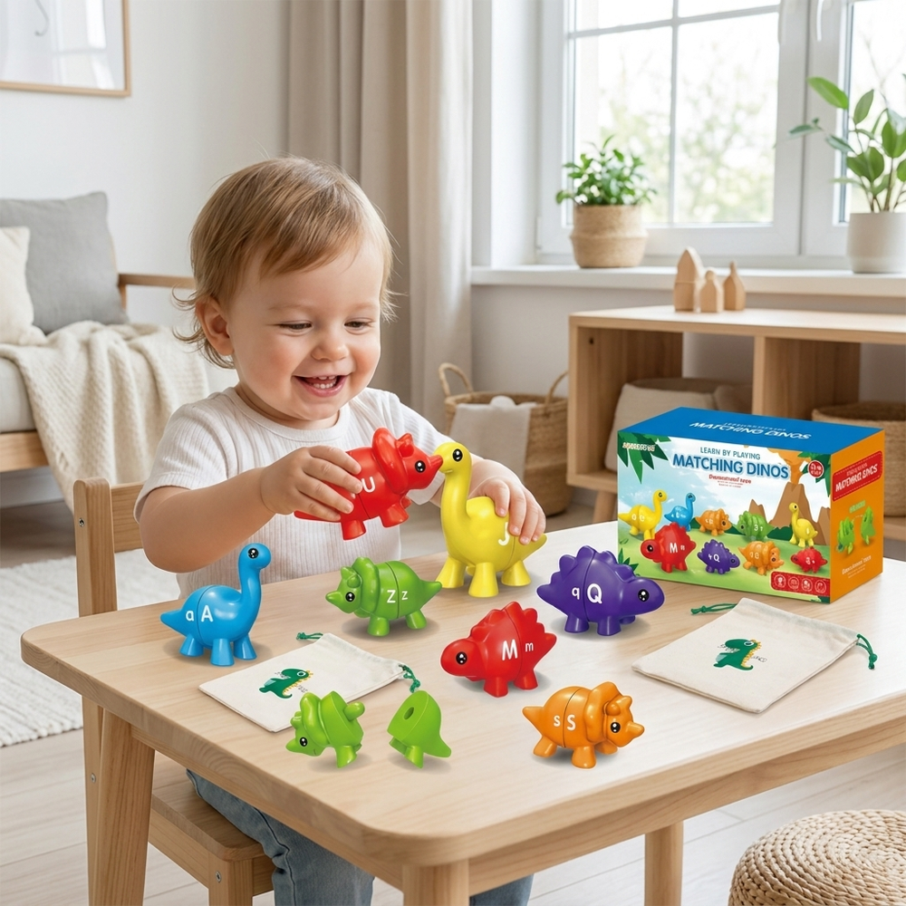 Dinosaurier Zähl- & Sortierset – Lernspielzeug mit Buchstaben, Zahlen & Formen