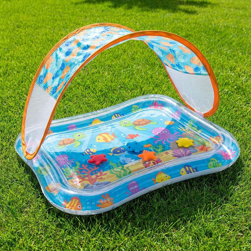Aufblasbare Baby-Wasserspielmatte mit Sonnendach – Wasserspaß mit UV-Schutz