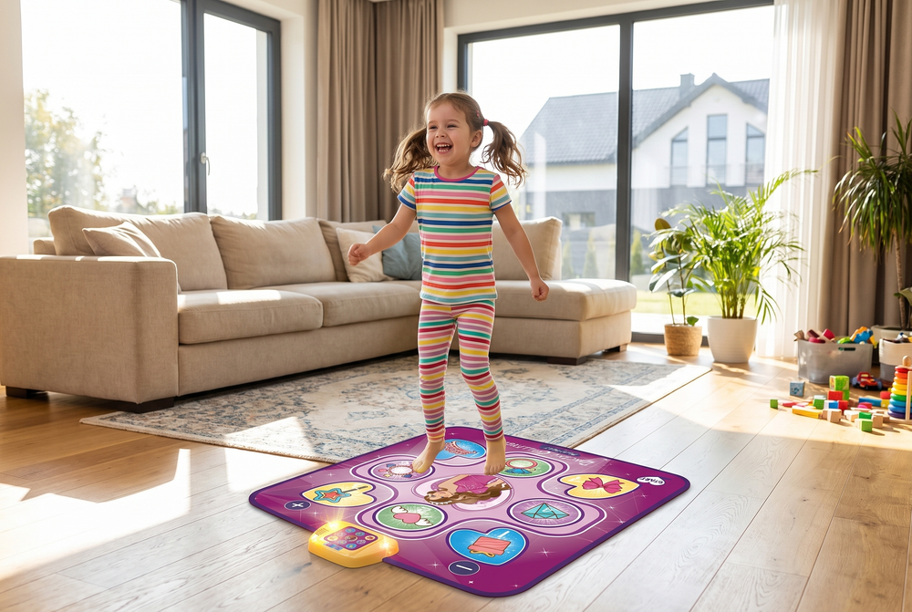 Interaktive Tanzmatte für Kinder mit LED-Licht und Musik – Spielmatte mit 5 Modi