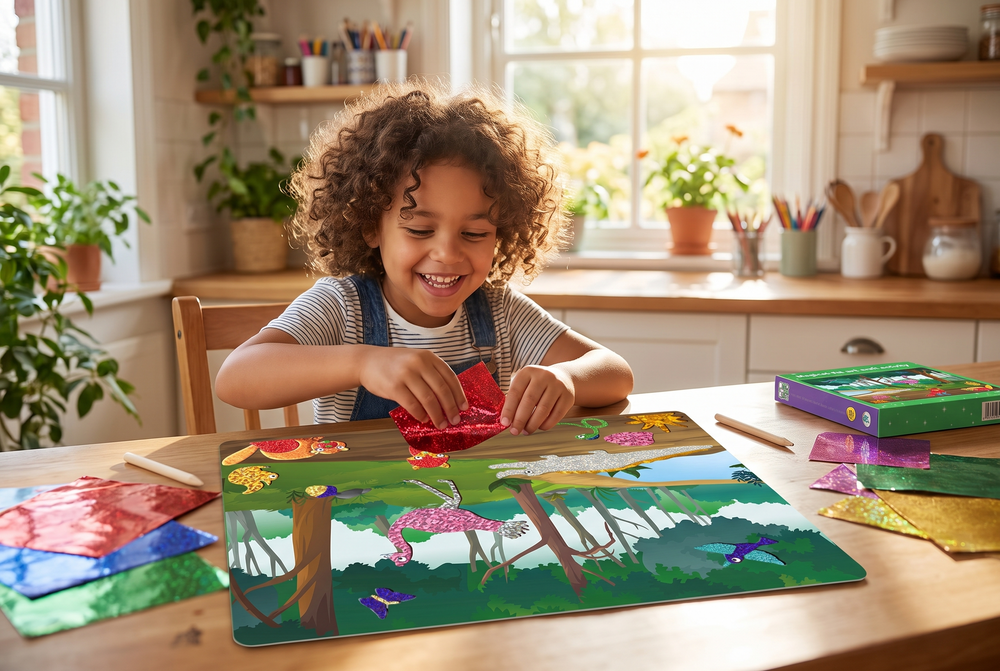 Folien-Sticker Bastelset für Kinder – Kreatives Kunstset mit Glänzender Folie – Tiere