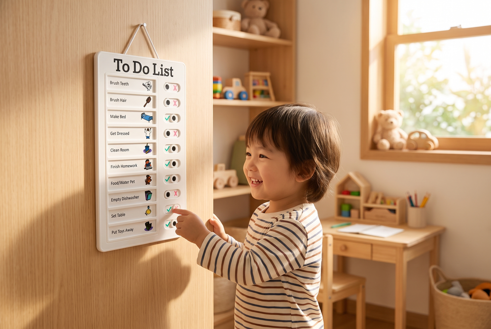 Aufgabentafel für Kinder – Verstellbares Belohnungsboard mit Schiebern und Austauschbaren Karten