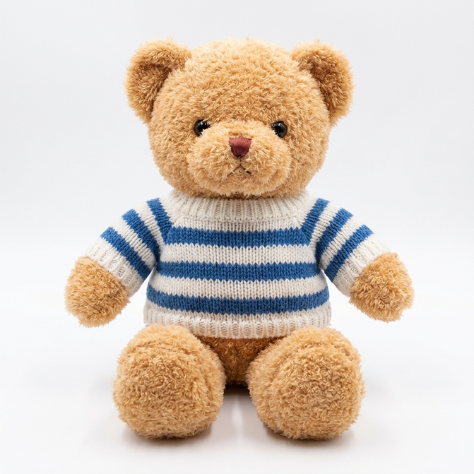 kleurvariant: Brauner Bär mit Weiß-Blauem Pullover