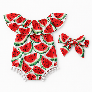 Sommerkleid Mädchen Wassermelonenmuster – Set mit Haarband