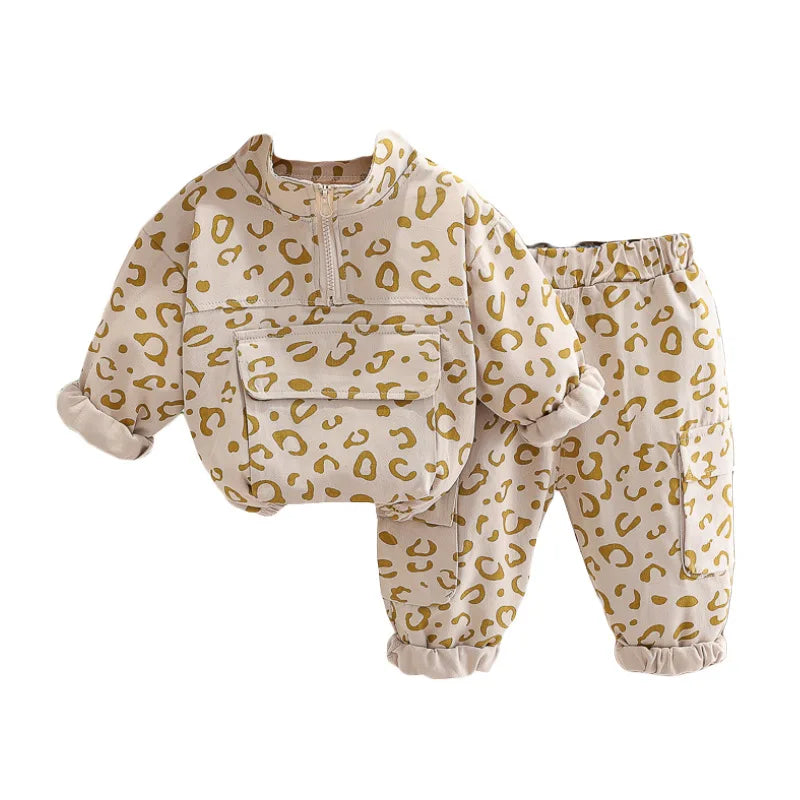 Leoparden-Print 2-Teiliges Kinder-Kleidungsset – Komfortabel & Stilvoll
