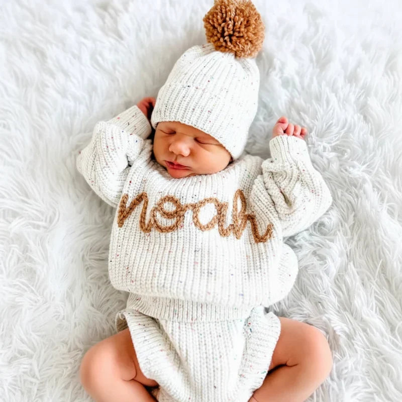 Babypullover mit gesticktem Namen – dicker Baumwollmix, Rundhals | personalisierte Babykleidung