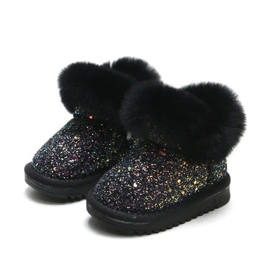 Glitzer-Winterstiefel Kinder mit warmem Futter – Kunstfellrand, TPR-Sohle | Schneestiefel