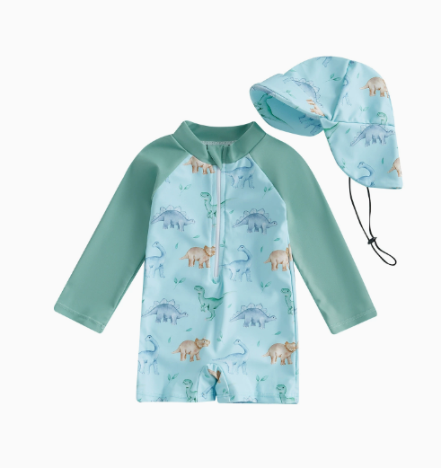 OceanGuard Badeanzug-Set für Babys & Kleinkinder | Lange Ärmel & Sonnenhut | UV-Schutz | Fische &amp; Schildkröten | 0-3 Jahre
