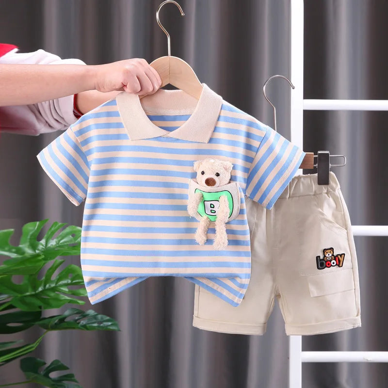 Kinder Streifenset Baumwolle – Komfortables Shirt & Shorts | 12 Mon.-5 J.