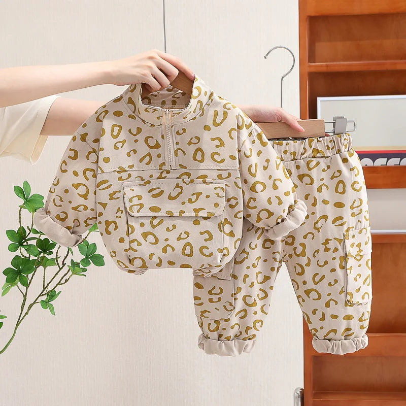 Leoparden-Print 2-Teiliges Kinder-Kleidungsset – Komfortabel & Stilvoll