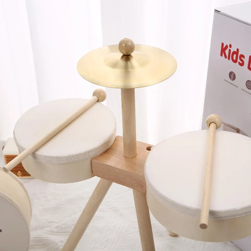 Holz-Schlagzeug mit Becken und Xylofon – 5 Instrumente, Buchenholz | Musikspielzeug