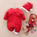 Weihnachtsstrampler Baumwolle, lange Ärmel – Druckknöpfe, Weihnachtsmann-Motiv, weich | Babyoverall