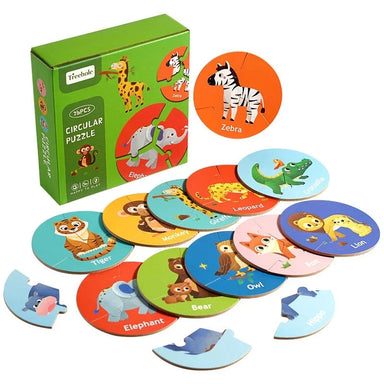 Tierpuzzle aus Holz mit drehbaren Blöcken, 36 Puzzleteile für 12 Tiere in drei Teilen, Montessori-Spielzeug für