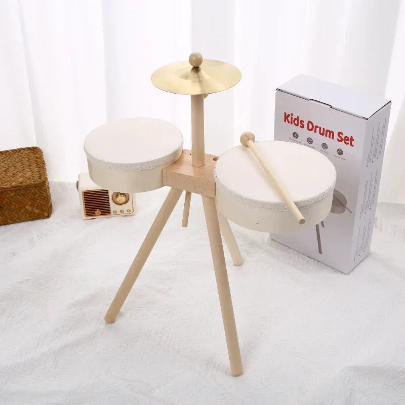 Holz-Schlagzeug mit Becken und Xylofon – 5 Instrumente, Buchenholz | Musikspielzeug