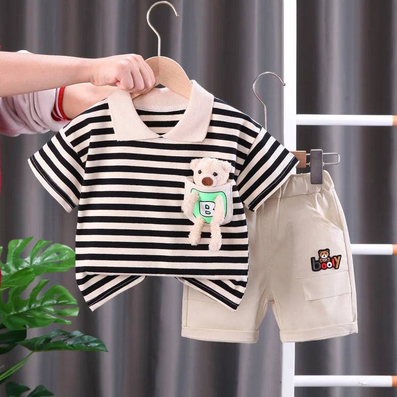 Kinder Streifenset Baumwolle – Komfortables Shirt & Shorts | 12 Mon.-5 J.