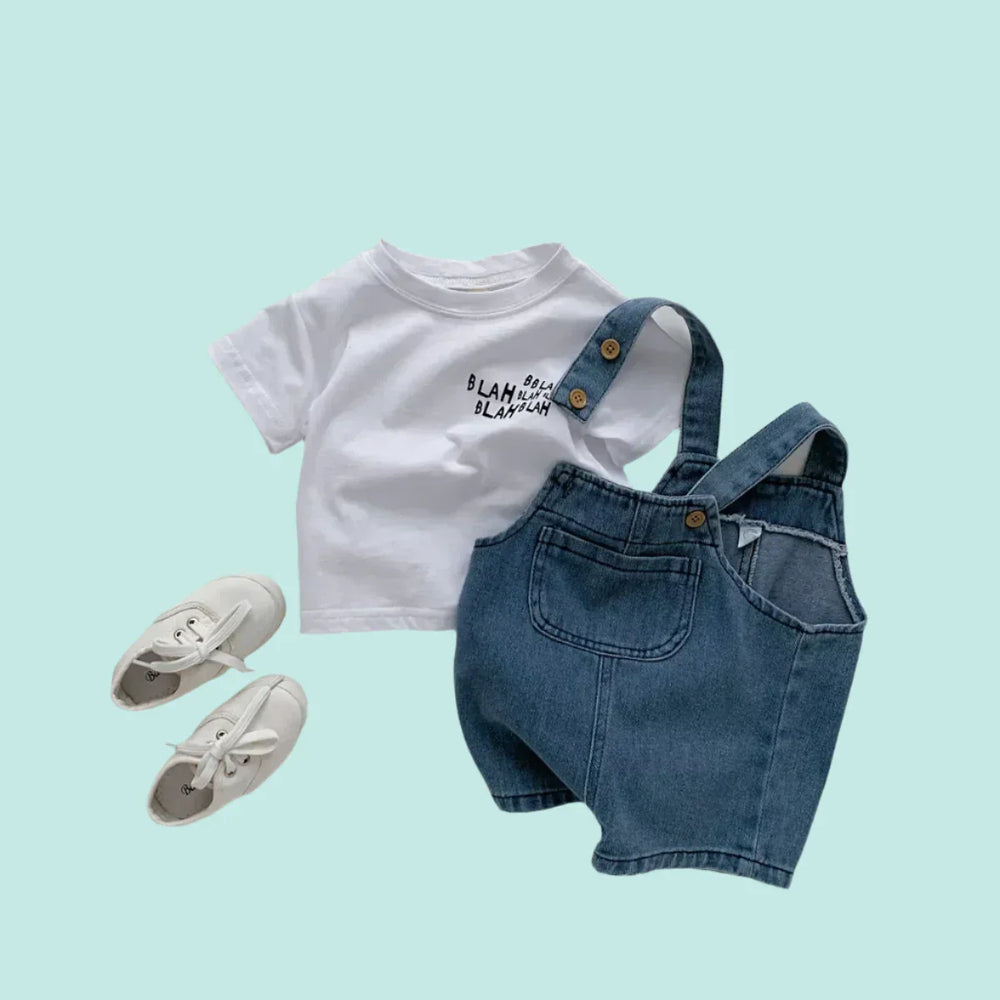 Denim Babybekleidungsset – Bequoller Latzhose & T-Shirt – 0-3 Jahre | LittleTrail