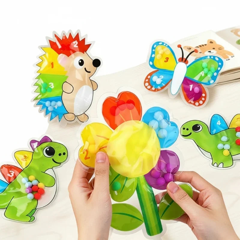 Perlenlabyrinth mit Gelfüllung und Zählfeldern 1-5 – weiches PVC, Tierformen | Fidget-Spielzeug