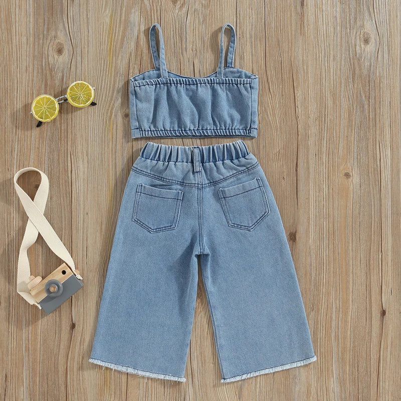 Denim Sommer-Set Mädchen – Luftiges Baumwoll-Set mit Top & Shorts – Größe 0–5 Jahre