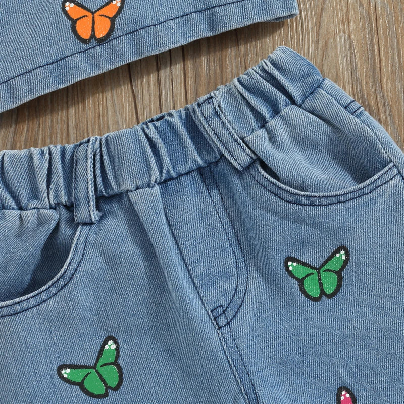 Denim Sommer-Set Mädchen – Luftiges Baumwoll-Set mit Top & Shorts – Größe 0–5 Jahre