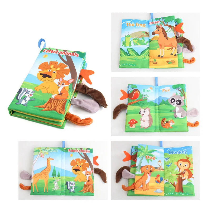 Stoffbuch für Babys mit Schwänzchen – Geräusche, Baumwolle, 15x14 cm | Sensorikspielzeug