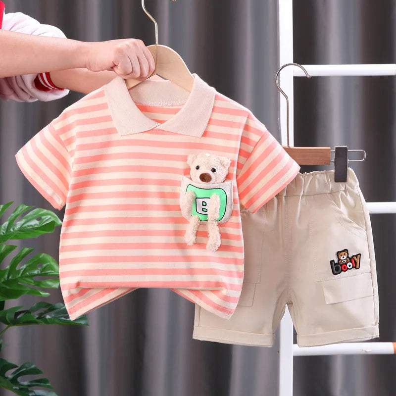 Kinder Streifenset Baumwolle – Komfortables Shirt & Shorts | 12 Mon.-5 J.