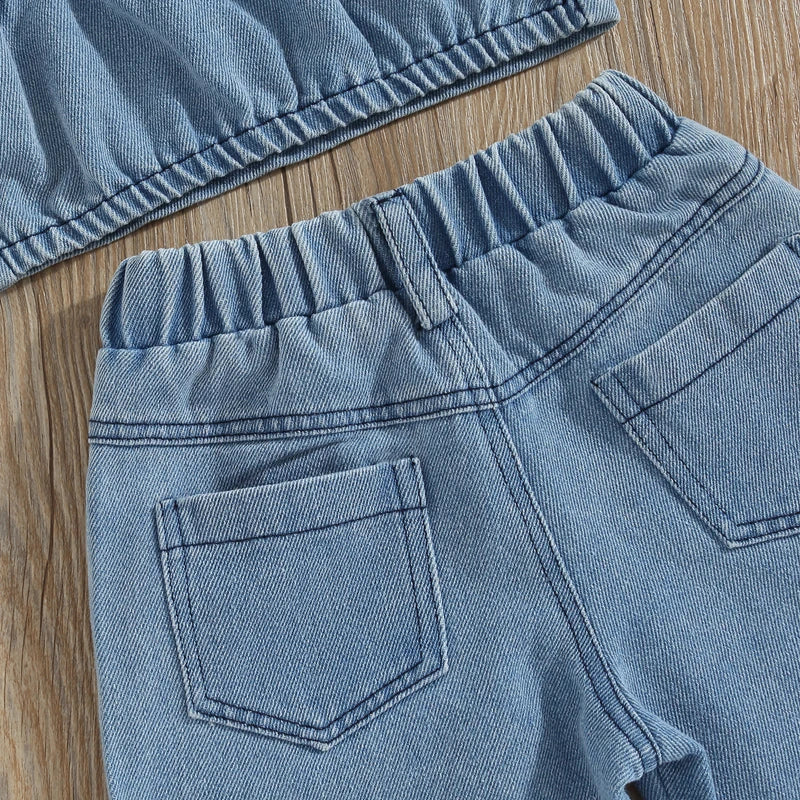 Denim Sommer-Set Mädchen – Luftiges Baumwoll-Set mit Top & Shorts – Größe 0–5 Jahre