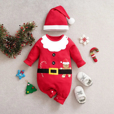 Weihnachtsstrampler Baumwolle, lange Ärmel – Druckknöpfe, Weihnachtsmann-Motiv, weich | Babyoverall