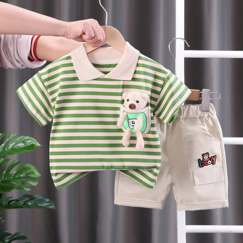 Kinder Streifenset Baumwolle – Komfortables Shirt & Shorts | 12 Mon.-5 J.