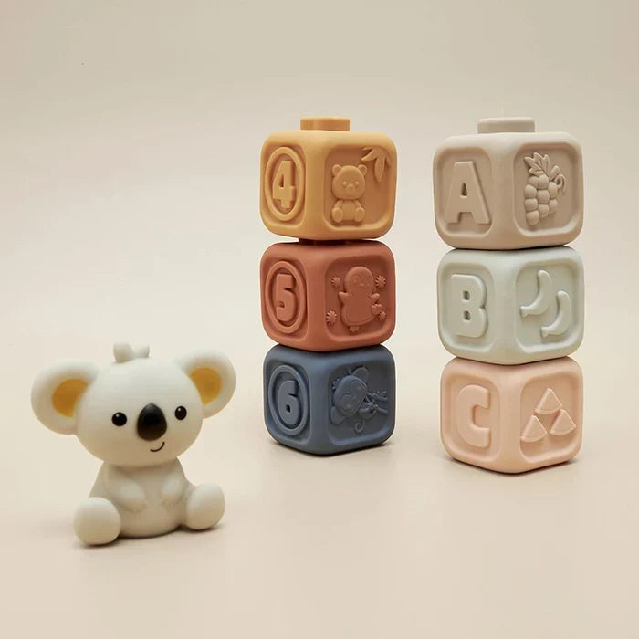 Stapel- und Beißspielzeug Koala mit Würfeln und Ringen – weicher Kunststoff | Babyspielzeug