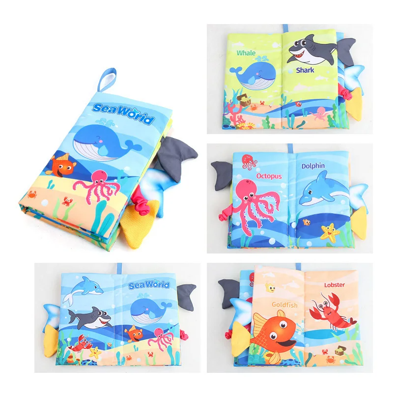 Stoffbuch für Babys mit Schwänzchen – Geräusche, Baumwolle, 15x14 cm | Sensorikspielzeug