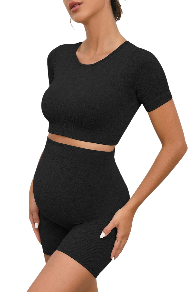 ComfortFit Schwangerschaftsset – Nahtloses Crop Top & High-Waist Short für Ultimativen Komfort