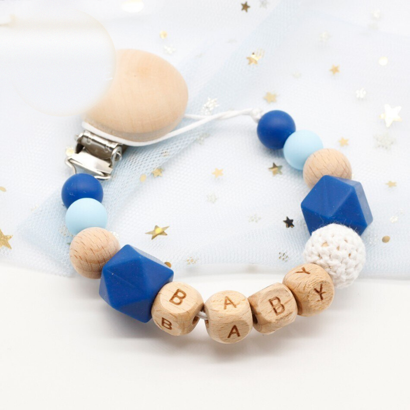 Personalisierte Schnullerkette mit Namen – Holzperlen