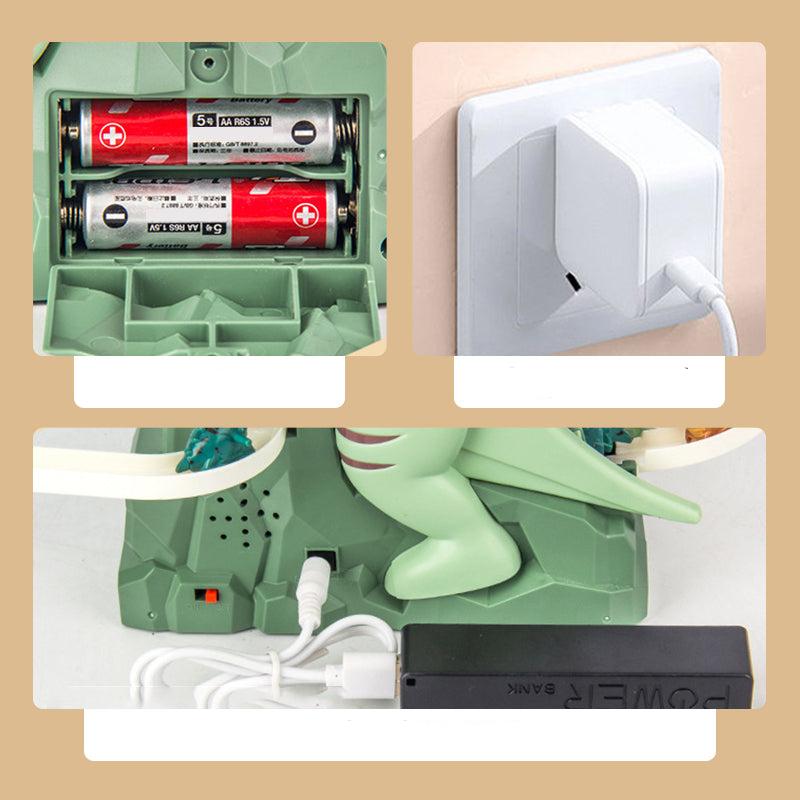 DinoRace™ Interaktive Rennbahn mit Dinosauriern | Autos mit automatischer Kletterfunktion & LED Beleuchtung