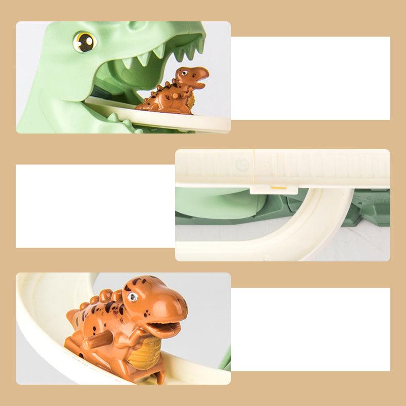 DinoRace™ Interaktive Rennbahn mit Dinosauriern | Autos mit automatischer Kletterfunktion & LED Beleuchtung